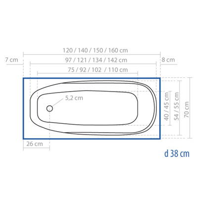 Правоъгълна вана VEGA 150x70см
